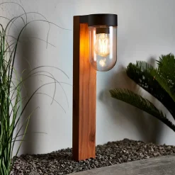 Borne d'extérieur Lovage effet bois marron et noir E27 IP44 10W GoodHome