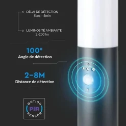 Borne Extérieur Anthracite avec Détecteur 80cm pour Ampoule E27 IP44 - SILAMP