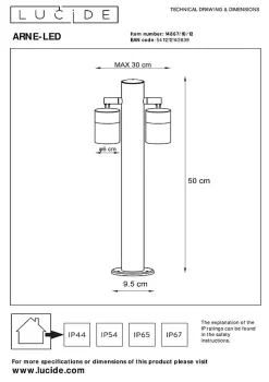 Borne extérieur ARNE-LED en acier avec 2xGU10 - Chrome Dépoli - Lucide