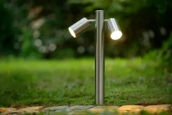 Borne extérieur ARNE-LED en acier avec 2xGU10 - Chrome Dépoli - Lucide