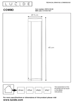 Borne extérieur COMBO en aluminium avec LED intégré - Noir - Lucide
