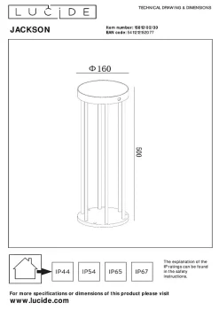 Borne extérieur JACKSON en aluminium avec LED intégré - Noir - Lucide