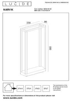 Borne extérieur NARVIK en aluminium avec LED intégré - Noir - Lucide