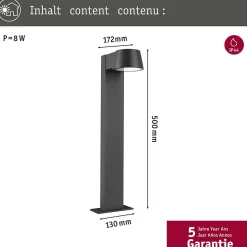 Borne lumineuse LED Capea favorable aux insectes IP44 500mm 2200K 6W 450lm 230V 98 Anthracite Aluminium