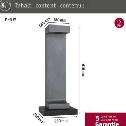 Borne lumineuse LED Concrea IP65 616mm 3000K 6,8W 200lm 230V Grès noir Béton