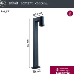 Borne lumineuse LED Kimu favorable aux insectes IP44 cylindrique 822mm 2200K 7,8W 500lm 230V 70 Anthracite Aluminium