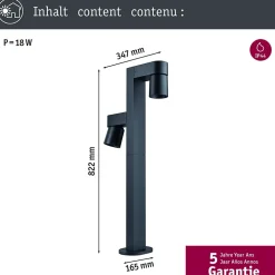 Borne lumineuse LED Kimu IP44 cylindrique 822mm 3000K 2x8W 2x500lm 230V 70 Anthracite Aluminium
