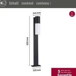 Borne lumineuse Tralia IP44 650mm max. 10W 230V Anthracite E27 Aluminium