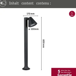 Borne lumineuse Trian IP44 rond 600mm max. 35W 230V Anthracite GU10 Aluminium