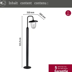 Borne lumineuse Vintario résistant à l'eau de mer IP44 rond 1135mm max. 20W 230V Anthracite E27 Aluminium