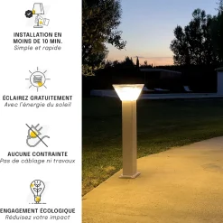 Borne Solaire Carrée Blanche 80CM - Pour Cour, Terrasse, Allée - Groupe DDC