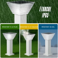 Borne Solaire Carrée Blanche 40CM - Pour Cour, Terrasse, Allée - Groupe DDC