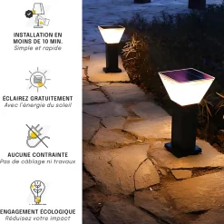 Borne Solaire Carrée Noire 40CM - Pour Cour, Terrasse, Allée - Groupe DDC