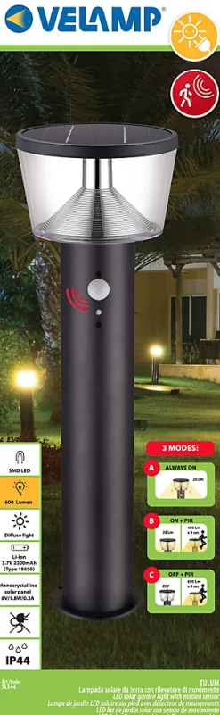 Borne solaire en acier 600 lumens, avec détecteur de mouvements