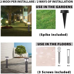 Borne solaire en acier 600 lumens, avec détecteur de mouvements