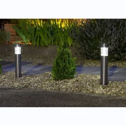 Borne solaire inox avec diffuseur en verre rainuré- Hauteur 57cm- 1 LED blanche- 10 Lumens- Eclairage extérieur Jardin