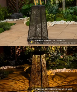 Borne Solaire Pyramidale 65CM - Éclairage Jardin Allée Terrasse - Motif Lumineux Projeté - Groupe DDC