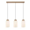 Bosco Lampe Suspendue 3xE27 Max.60W Bois de Bouleau&Verre Blanc et Câble PVC Transparent