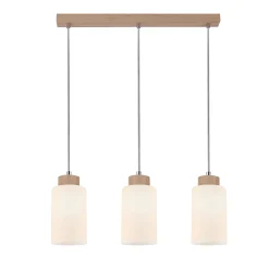 Bosco Lampe Suspendue 3xE27 Max.60W Bois de Bouleau&Verre Blanc et Câble PVC Transparent