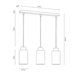 Bosco Lampe Suspendue 3xE27 Max.60W Bois de Bouleau&Verre Blanc et Câble PVC Transparent