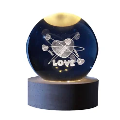 Boule de verre I-Total XL2720 3D avec LED RGB effet au plafond veilleuse pour enfants, lampe de nuit, base en bois, design LOVE
