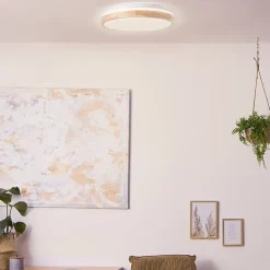 BRODSKY Plafonnier bois clair/blanc LED intégrée 24W métal/bois ampoule incluse