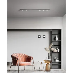 Button - Plafonnier LED 5xGX53 max 15W, Rectangulaire 120x10 cm, Métal peint, IP20 - Perenz - Aluminium