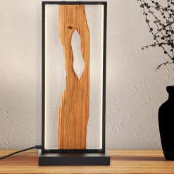 CHAUMONT Lampe à poser noir/bois aluminium/métal/bois -LED intégrée 10W - ampoule incluse