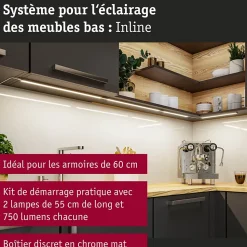 Éclairage sous-meubles LED Inline Kit de démarrage Tunable White 2x6W 550x26mm 2x500lm 24V Chrome mat