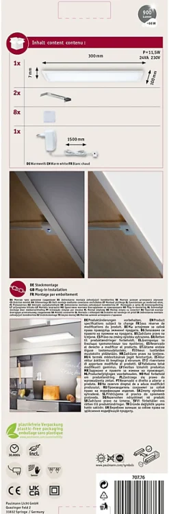 Éclairage sous-meubles LED Ace carré 300x100mm 520lm 2700K Blanc Satiné gradable