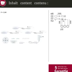 Éclairage sous-meubles LED Batuno 3x2,1W 70mm 3x180lm 230/24V Blanc