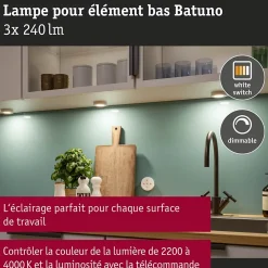 Éclairage sous-meubles LED Batuno 3x2,1W 70mm 3x180lm 230/24V Blanc