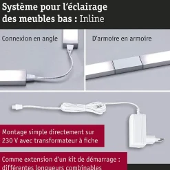 Éclairage sous-meubles LED Inline Kit d'extension 3000K gradable 2x4W 350x26mm 2x350lm 24V Chrome mat