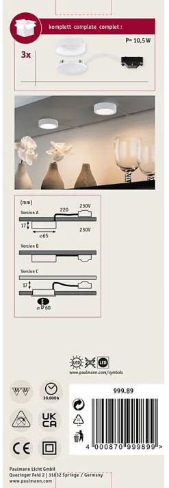 Éclairage sous-meubles LED Pukk 3x3,5W 65mm 3x210lm 230V rond Blanc