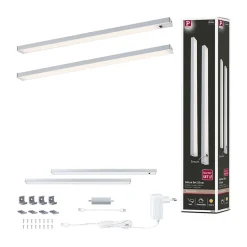 Éclairage sous-meubles LED Inline Kit de démarrage 3000K gradable 2x4W 350x26mm 2x350lm 230/24V Chrome mat