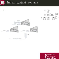 Éclairage sous-meubles LED Trias Détecteur de proximité Kit de 3 3x2,7W 135x132mm 3x185lm 230/12V Acier brossé