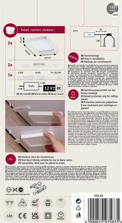Éclairage sous-meubles LED Vane 2x8W 105x140mm 2x430lm 230/12V carré Blanc dépoli
