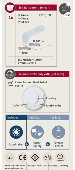 Clever Connect Spot LED Neda Tunable White 2,1W Blanc dépoli