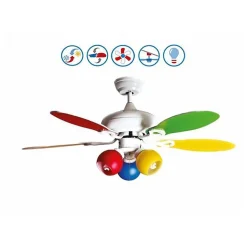 Colore de Purline By KlassFan un ventilateur de plafond avec point lumineux réversible pales bi faces blanches ou multicolore.