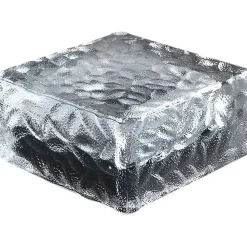 Cube solaire effet glace en verre trempé- 10x10cm, Hauteur 5cm- 4 LED blanche- 6 Lumens- Eclairage extérieur Jardin