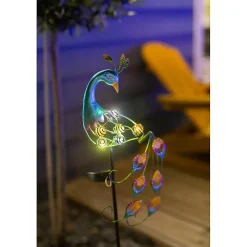 Décoration solaire Paon lumineux- Hauteur 90cm- 6 MicroLED blanche- 3 lumens- Eclairage extérieur Jardin