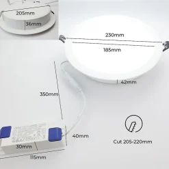 Downlight LED encastrable 40W IP44 3 teintes sélectionnables 135 lmW découpe 200 220mm avec driver Lifud