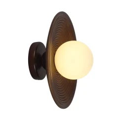 Eclairage moderne en bois de noyer et verre blanc - Thalan