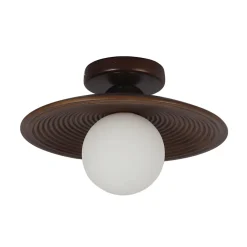 Eclairage moderne en bois de noyer et verre blanc - Thalan