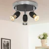 Eclairage plafond Alliage 3 ampoules métal noir chromé compatible LED