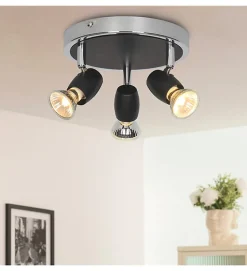 Eclairage plafond Alliage 3 ampoules métal noir chromé compatible LED