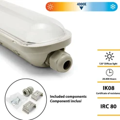 ECOPOWER: Plafonnier LED étanche, 150cm, 7150lm, extensible