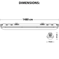 ECOPOWER: Plafonnier LED étanche, 150cm, 7150lm, extensible