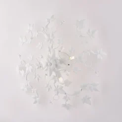 Edera Plafonnier en fer laqué blanc déco effet shabby chic et strass cristal 4 lumières H.22 d.60 BL50-PL4-BCO