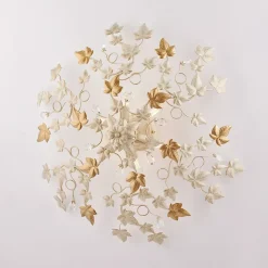 Edera Plafonnier en fer laqué ivoire décor or antique et strass cristal 6 lumières H.22 d.80 BL50-PL6-AV
